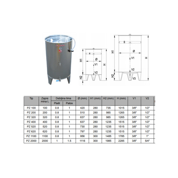 Bure za vino inox 320L - Letina PZ 320